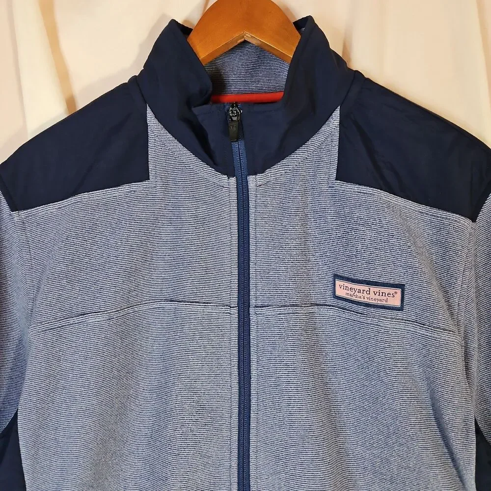 Vineyard Vines Full Zip Fleece jacket Men's Large Blue Striped Preppy Nautical
